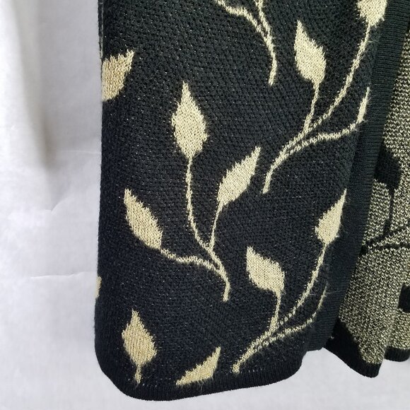 San Remo Laura Knits Open Front Cardigan Long Sleeve Black Gold Leaf Sparkle VTG - Picture 4 of 11